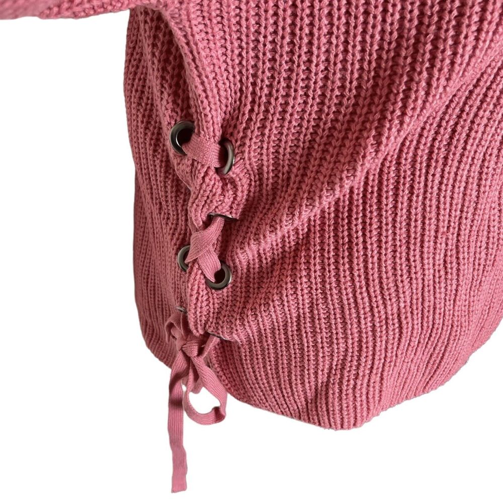 Blush & Bloom Womens Sweater Pink Sz Large Ribbed Oversized Honeycomb Side Tied - Picture 7 of 12